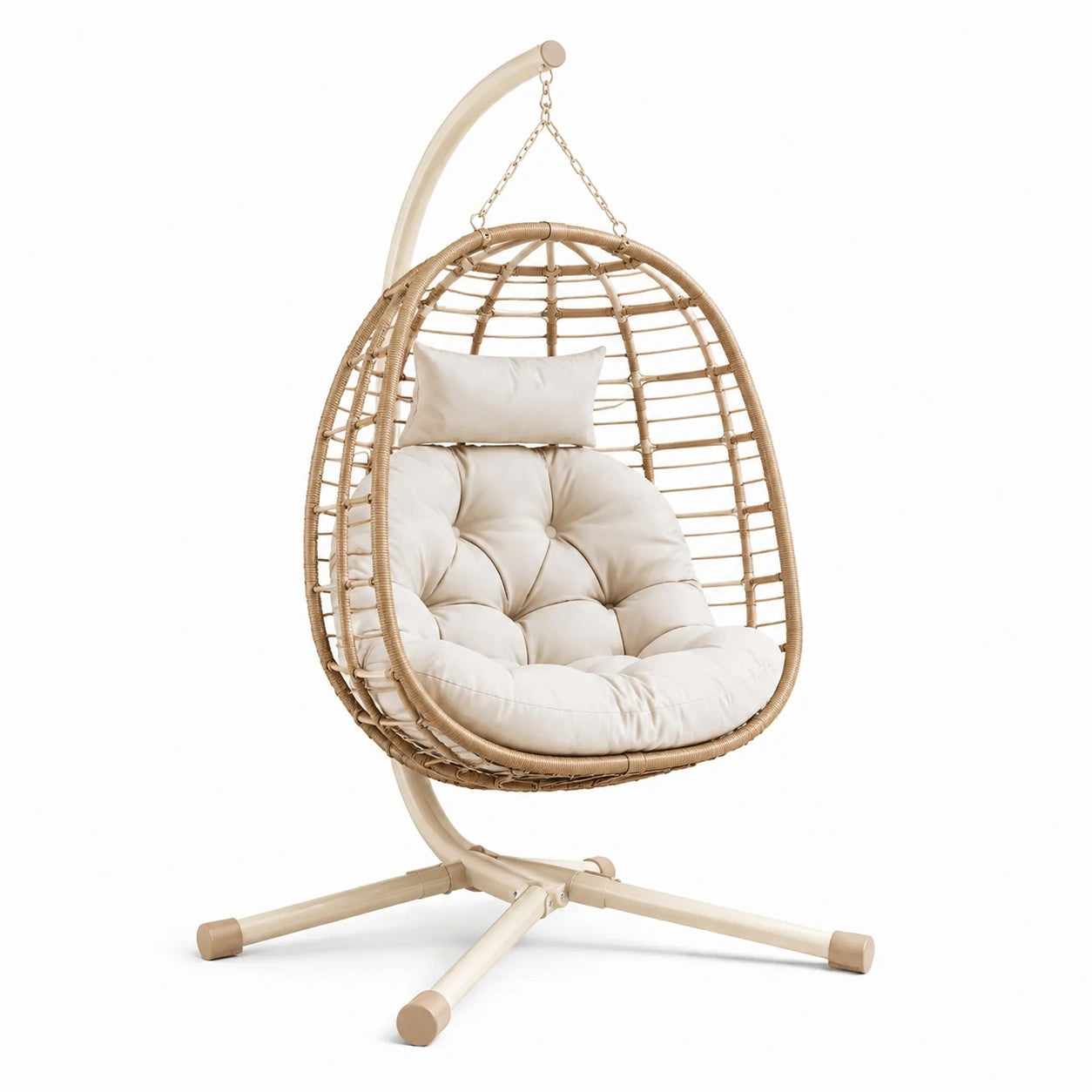 Hängesessel Rattan Beige Stahlrahmen 195cm