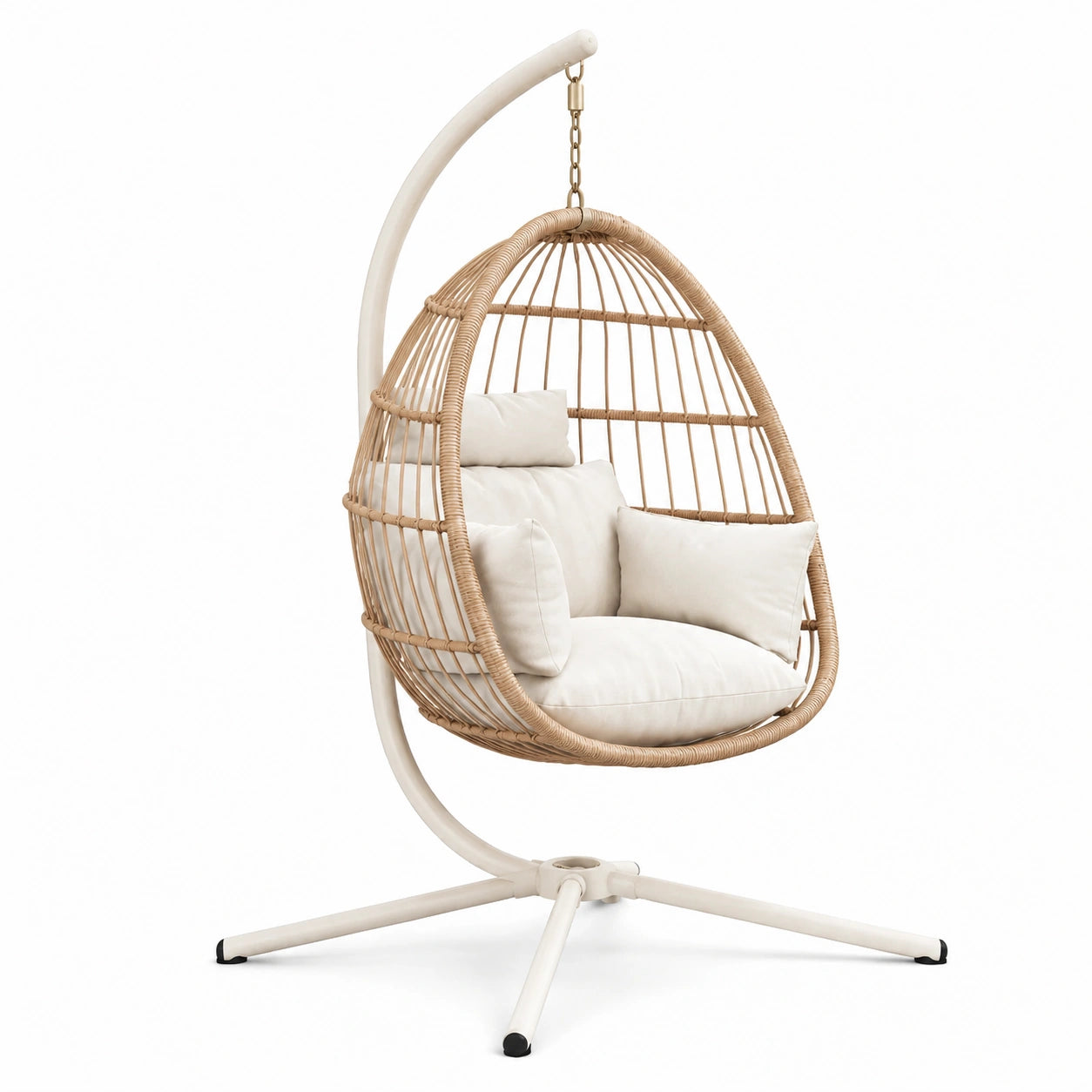 Hängesessel aus Rattan mit Stahlgestell und Polyesterkissen Beige