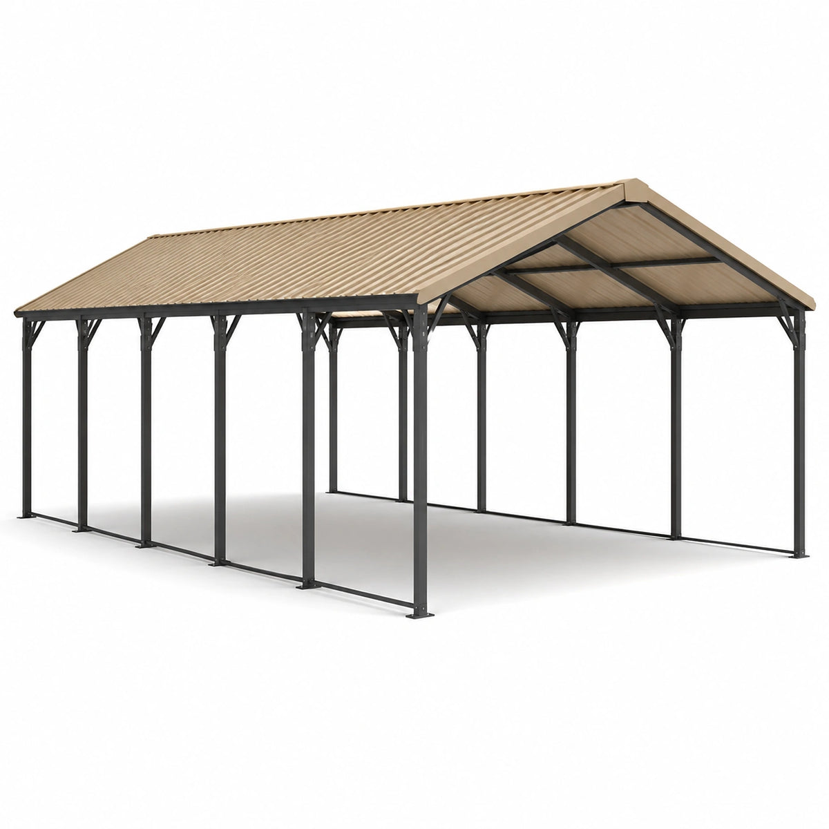 Carport Stahlrahmen Polycarbonat Dach Beige 600x300x260 cm