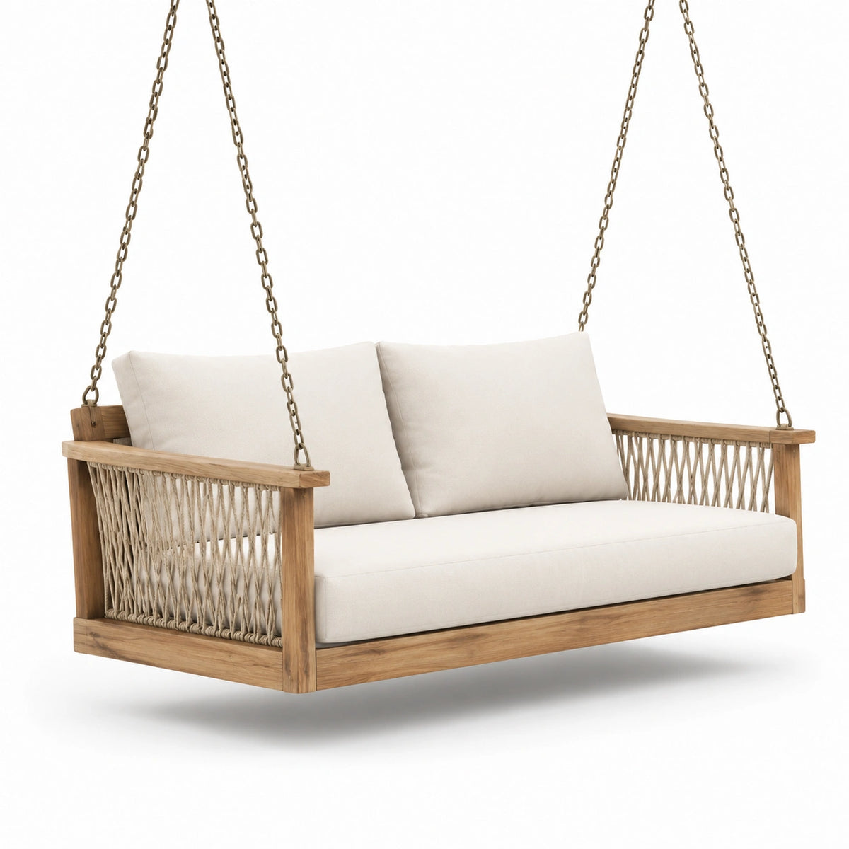 Teakholz Schaukelbank mit Polyesterkissen Beige 200 cm
