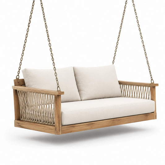 Teakholz Schaukelbank mit Polyesterkissen Beige 200 cm