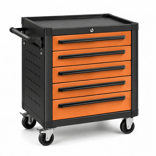 Stahl Werkzeugwagen mit 5 Schubladen und Rollen, Orange Schwarz
