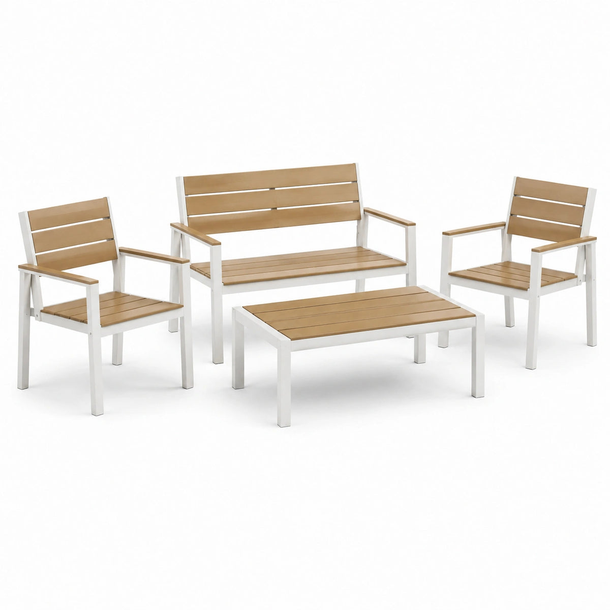 Gartenmöbel Set Aluminium Polywood Braun/Weiß