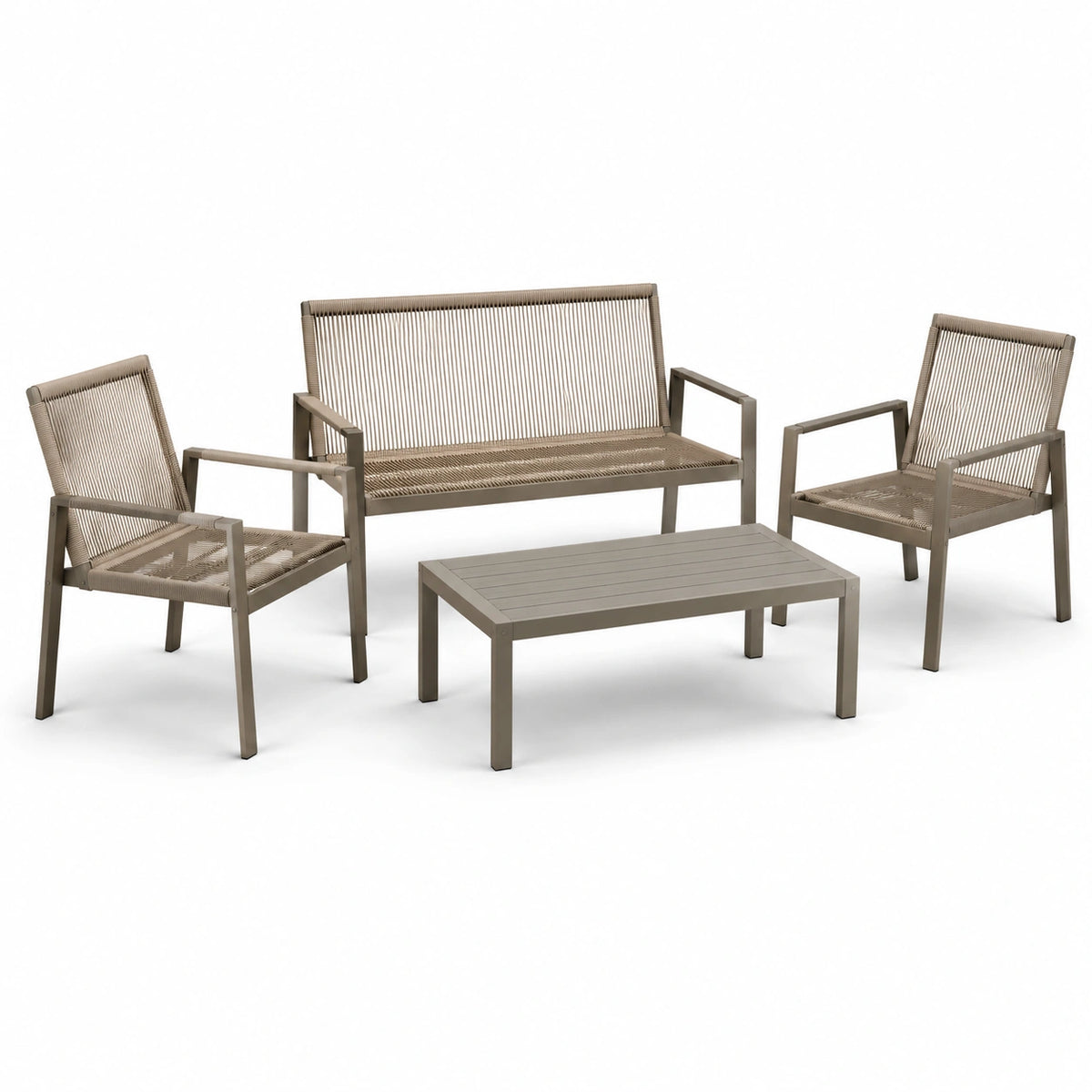 Gartenlounge Set aus Metall mit Polyesterseilgeflecht Beige 4-teilig