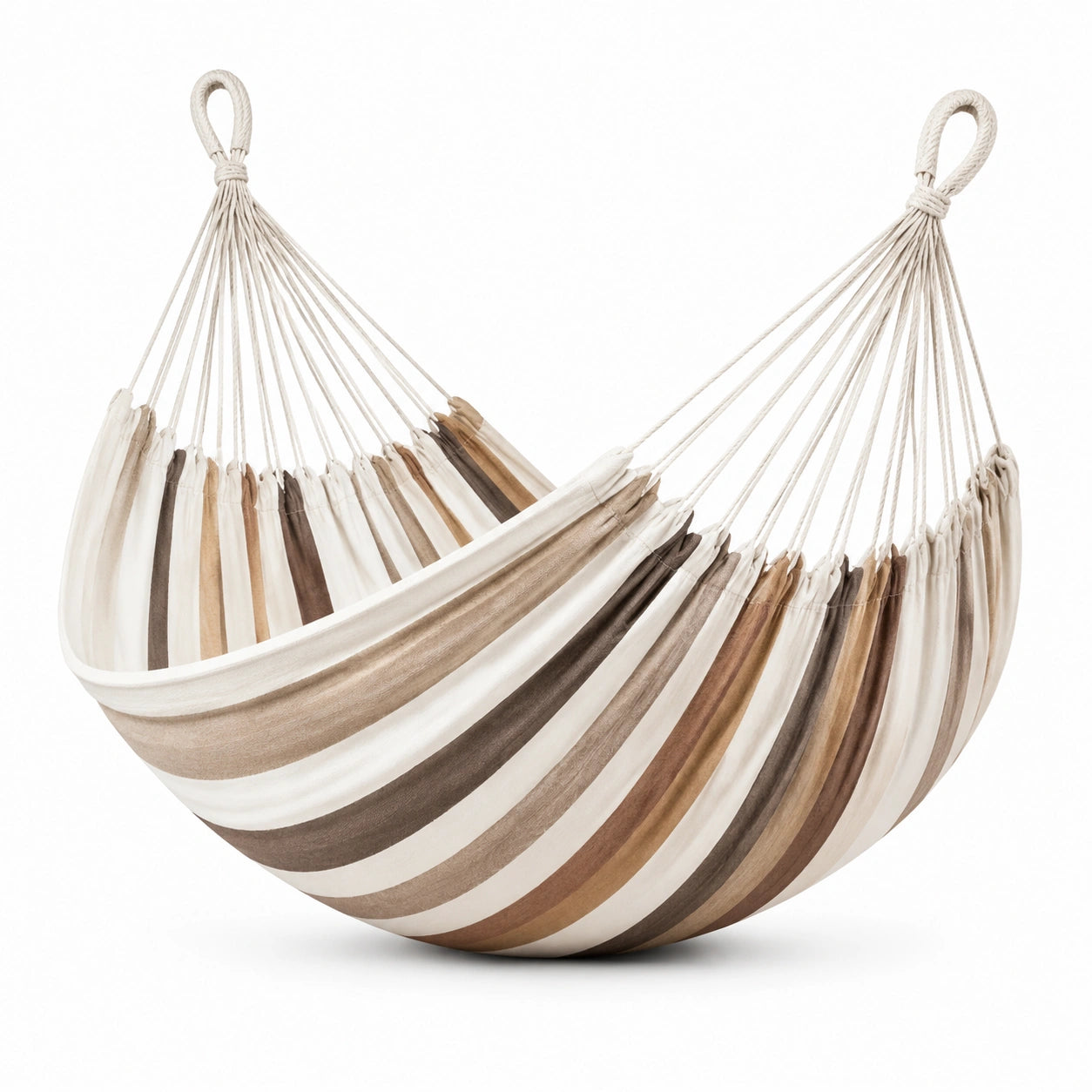 Gestreifte Baumwoll-Hängematte Beige/Braun 200x150 cm
