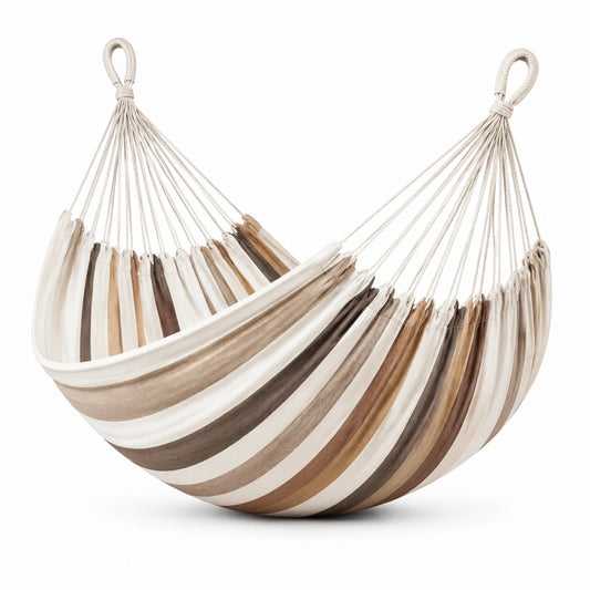 Gestreifte Baumwoll-Hängematte Beige/Braun 200x150 cm