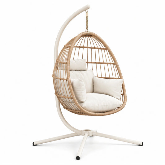 Hängesessel aus Rattan mit Stahlgestell und Polyesterkissen Beige