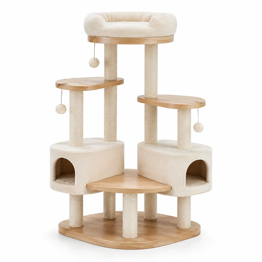 Katzenkratzbaum aus MDF und Polyester Beige 120cm