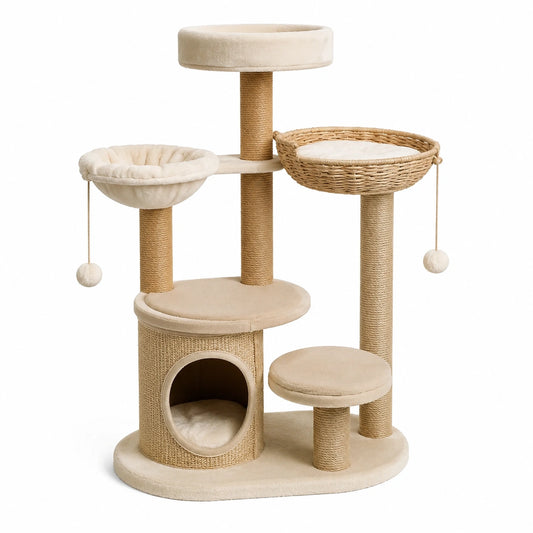 Katzenkratzbaum mehrstöckig Sisal/Plüsch Naturfarben