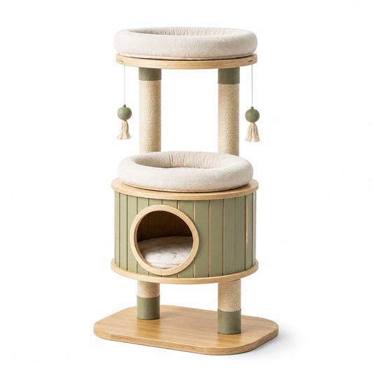 Katzenkratzbaum 3 Etagen mit MDF und Sisal Beige/Grün