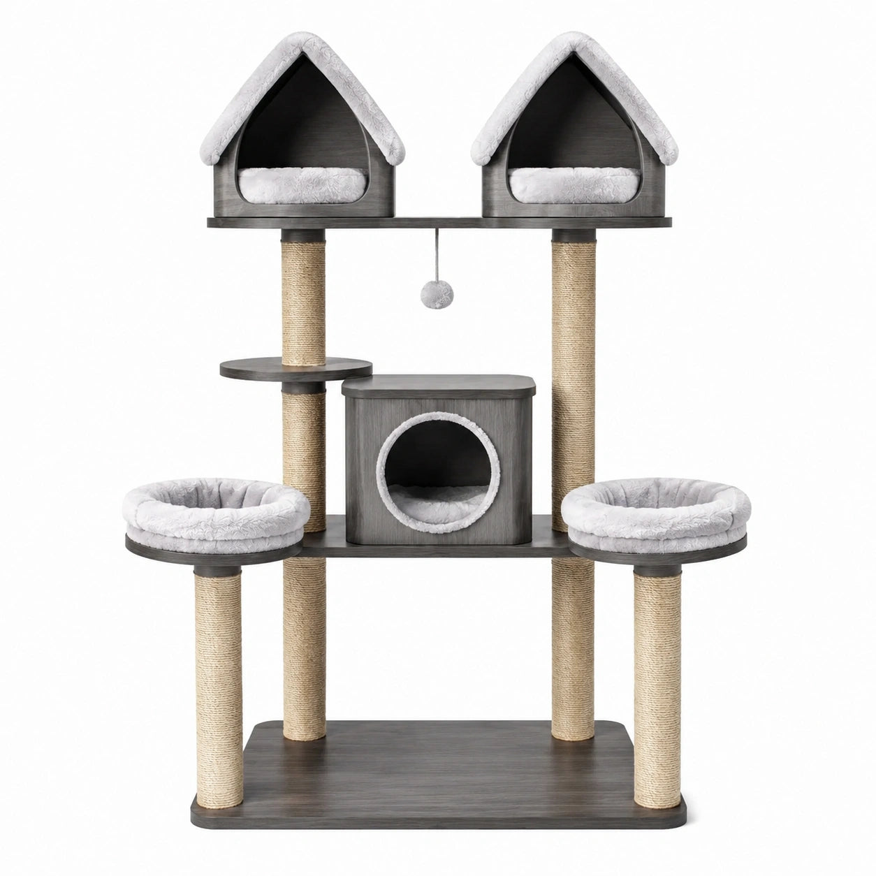 Katzenkratzbaum aus MDF mit Plattformen und Sisalstämmen in Grau
