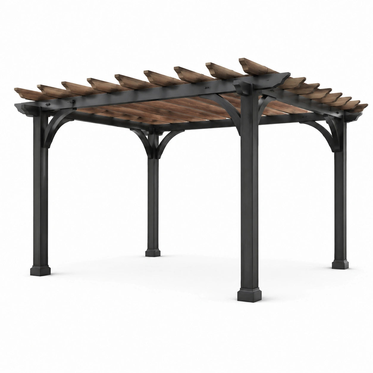 Stahl- und Vollholz-Pergola 300x300x250 cm Schwarz/Braun