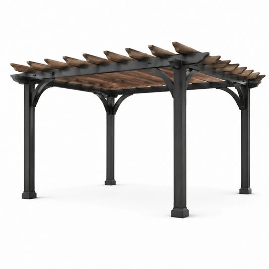 Stahl- und Vollholz-Pergola 300x300x250 cm Schwarz/Braun